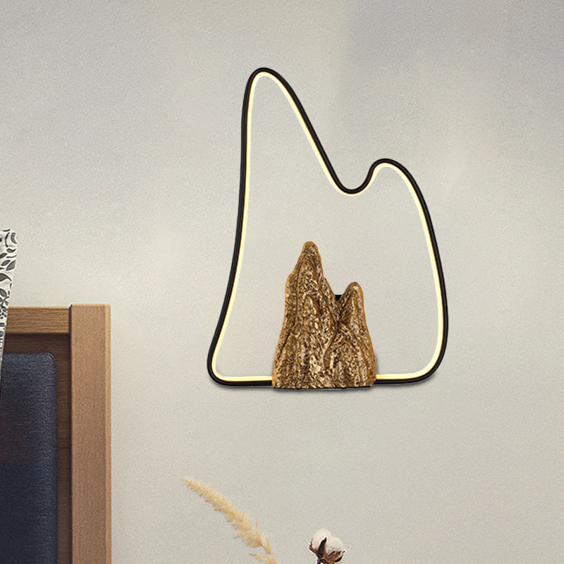 Geometric Shaped Ironic Mural Light Oriental Style LED Black and Gold Wall Lamp with Mountain Pattern