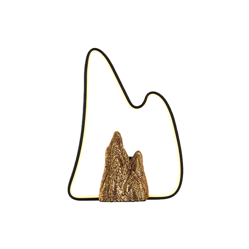 Geometric Shaped Ironic Mural Light Oriental Style LED Black and Gold Wall Lamp with Mountain Pattern