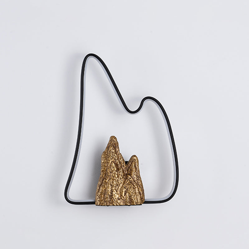 Geometric Shaped Ironic Mural Light Oriental Style LED Black and Gold Wall Lamp with Mountain Pattern