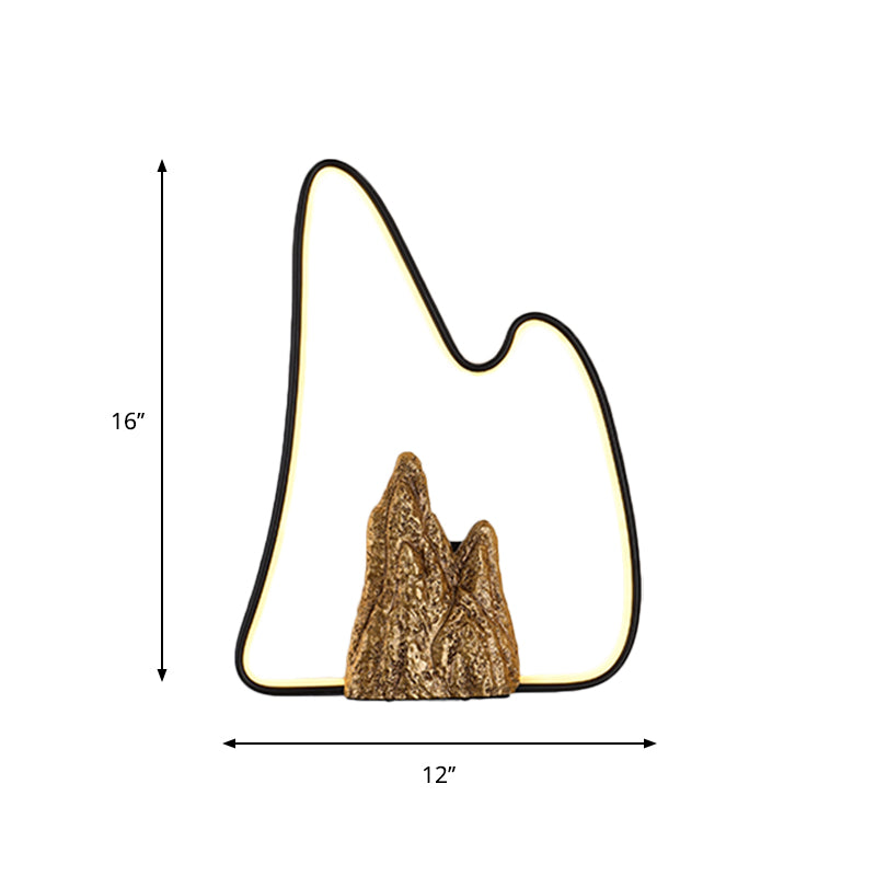 Geometric Shaped Ironic Mural Light Oriental Style LED Black and Gold Wall Lamp with Mountain Pattern