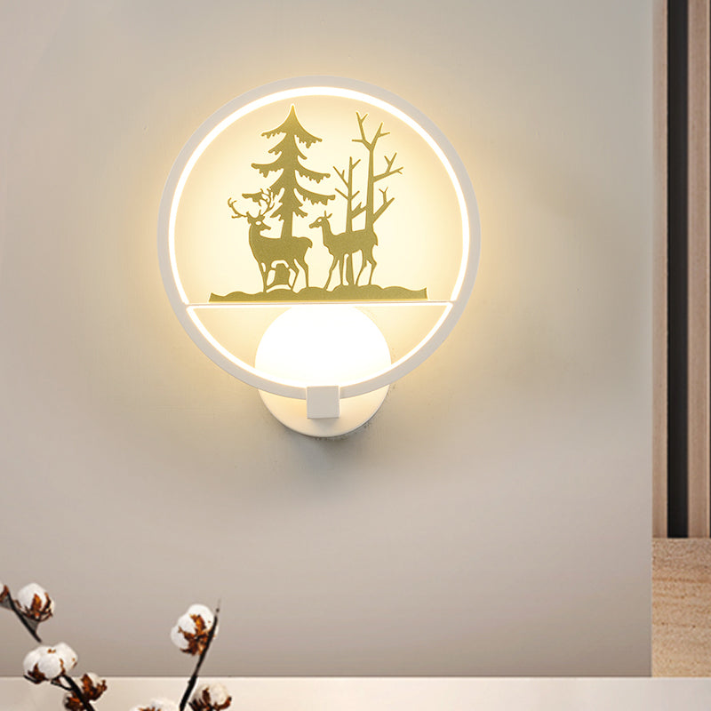 Elk et arbre de forme circulaire Lumière Nordique LED Mur mural blanc lampe pour la chambre à coucher
