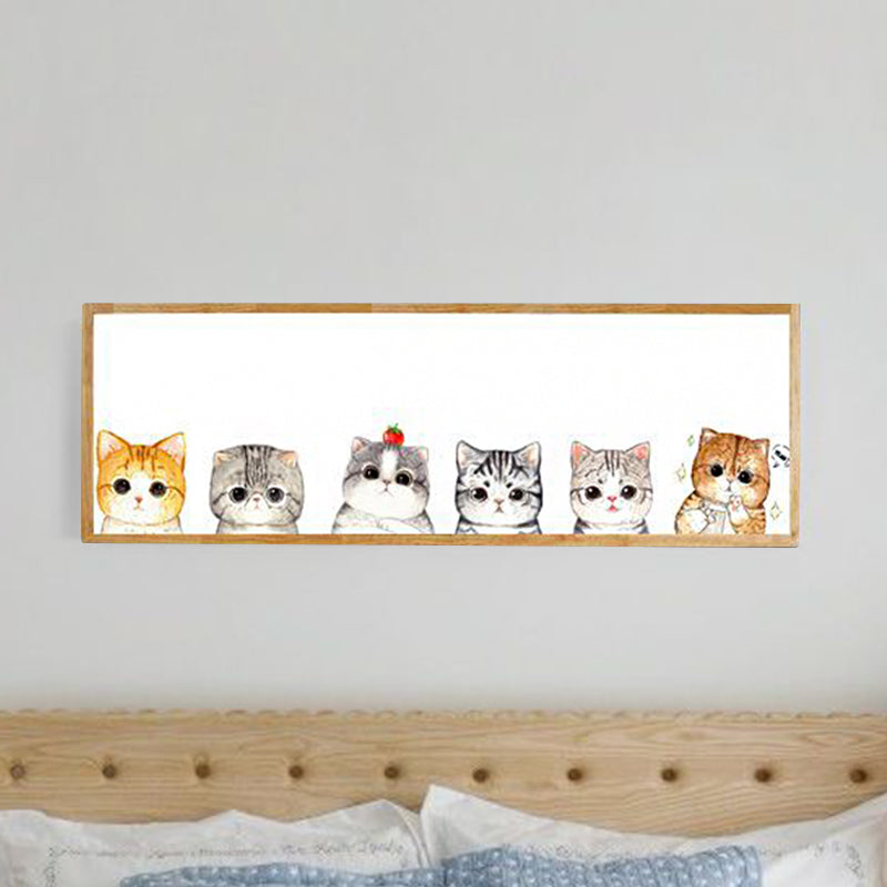 Rectangle Metallic Cute Cat Mural Light Minimal Style LED Wood Wall Mounted Light Fixture