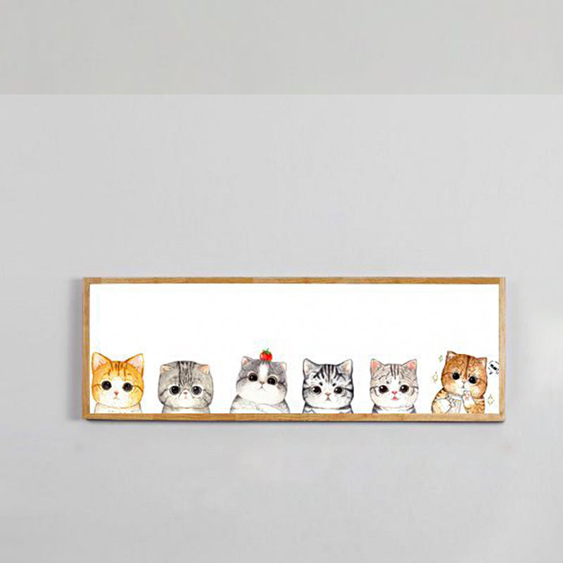 Rectangle Metallic Cute Cat Mural Light Minimal Style LED Wood Wall Mounted Light Fixture