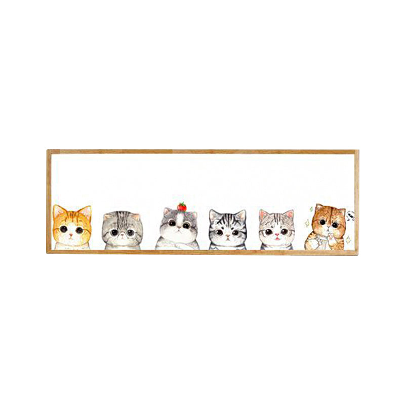 Rectangle Metallic Cute Cat Mural Light Minimal Style LED Wood Wall Mounted Light Fixture