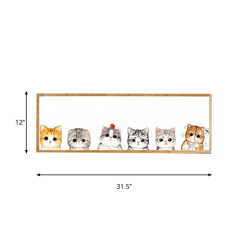 Rectangle Metallic Cute Cat Mural Light Minimal Style LED Wood Wall Mounted Light Fixture