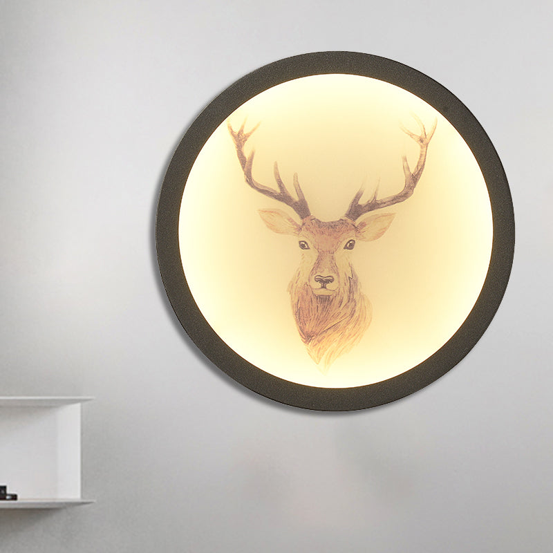 Contemporary Style LED Elk Deer Mural Light Acrylic White Circular Wall Mounted Lighting