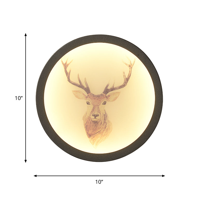 Contemporary Style LED Elk Deer Mural Light Acrylic White Circular Wall Mounted Lighting