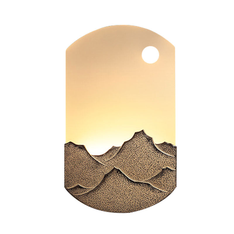 Silver/Brown Oval Wall Mural Light Chinese Style LED Acrylic Wall Mounted Lighting with Mountain Pattern for Bedroom