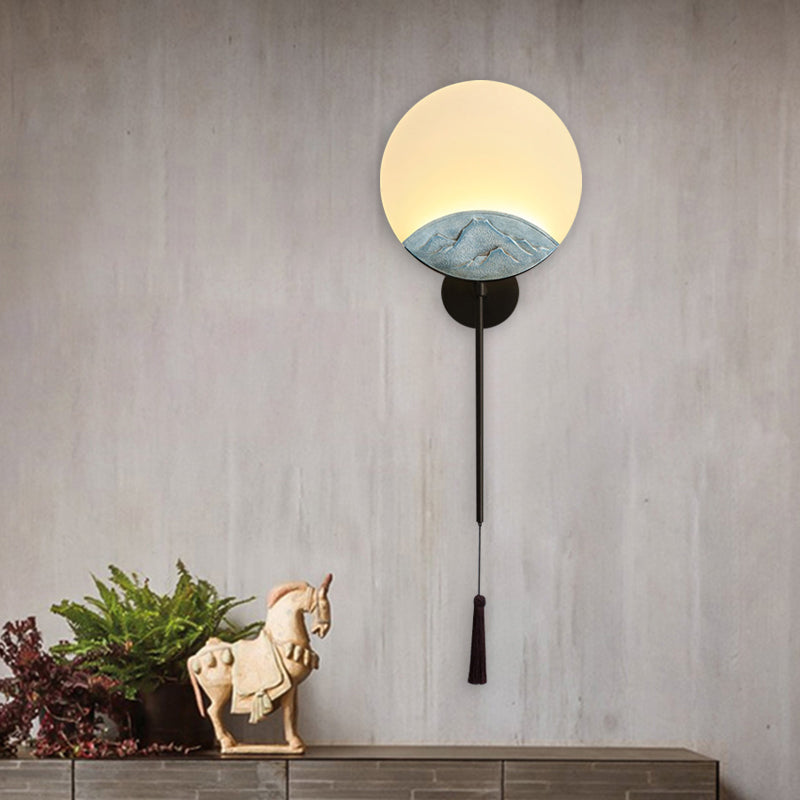 Fan/Oval Corridor Mountain Wall Mural Light Acrylic LED Oriental Style Wall Mount Light Fixture in Silver/Brown
