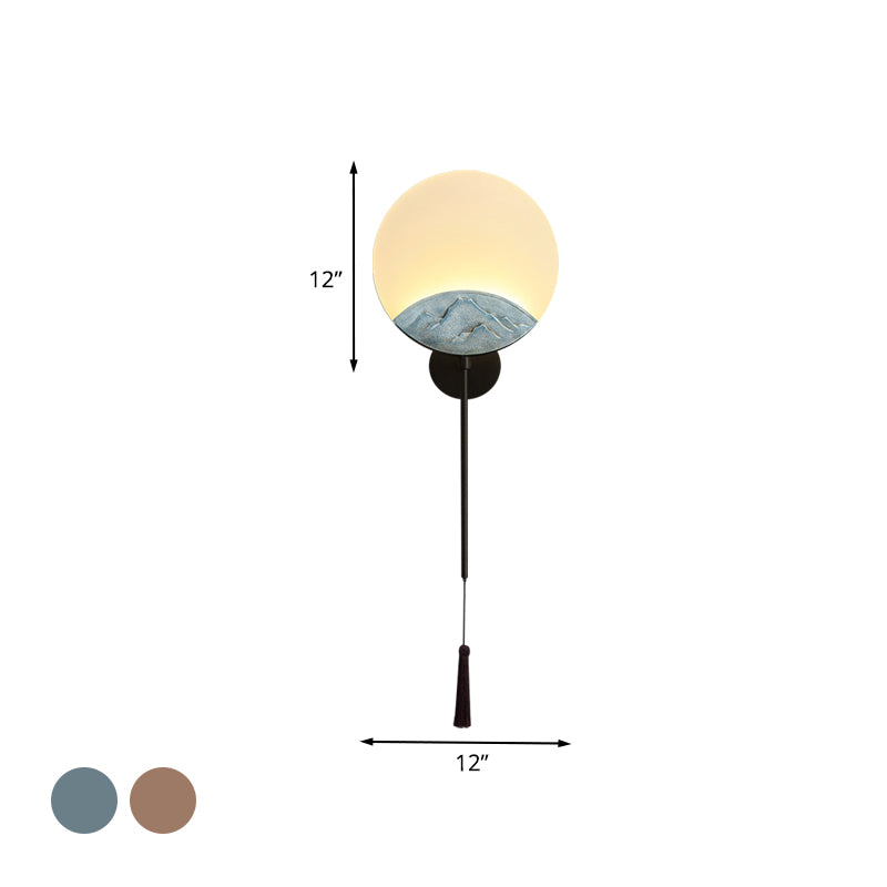 Fan/Oval Corridor Mountain Wall Mural Light Acrylic LED Oriental Style Wall Mount Light Fixture in Silver/Brown