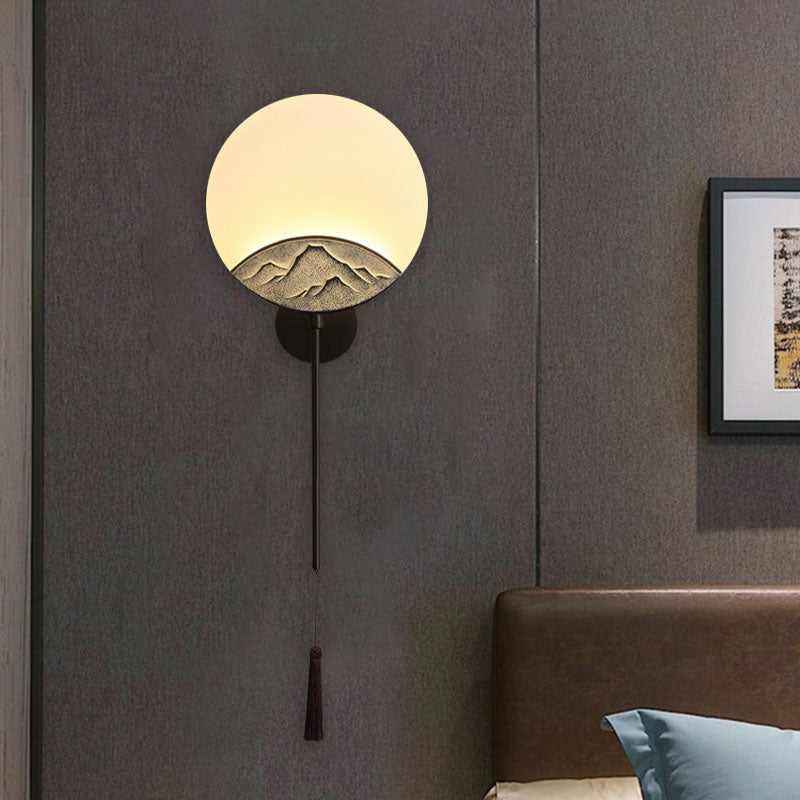 Fan/Oval Corridor Mountain Wall Mural Light Acrylic LED Oriental Style Wall Mount Light Fixture in Silver/Brown