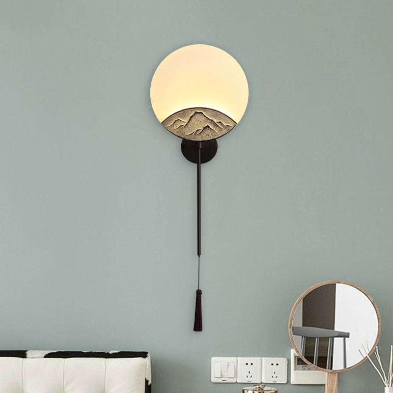 Fan/Oval Corridor Mountain Wall Mural Light Acrylic LED Oriental Style Wall Mount Light Fixture in Silver/Brown
