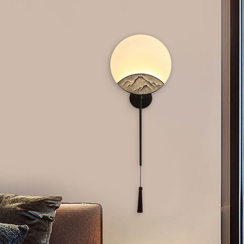 Fan/Oval Corridor Mountain Wall Mural Light Acrylic LED Oriental Style Wall Mount Light Fixture in Silver/Brown