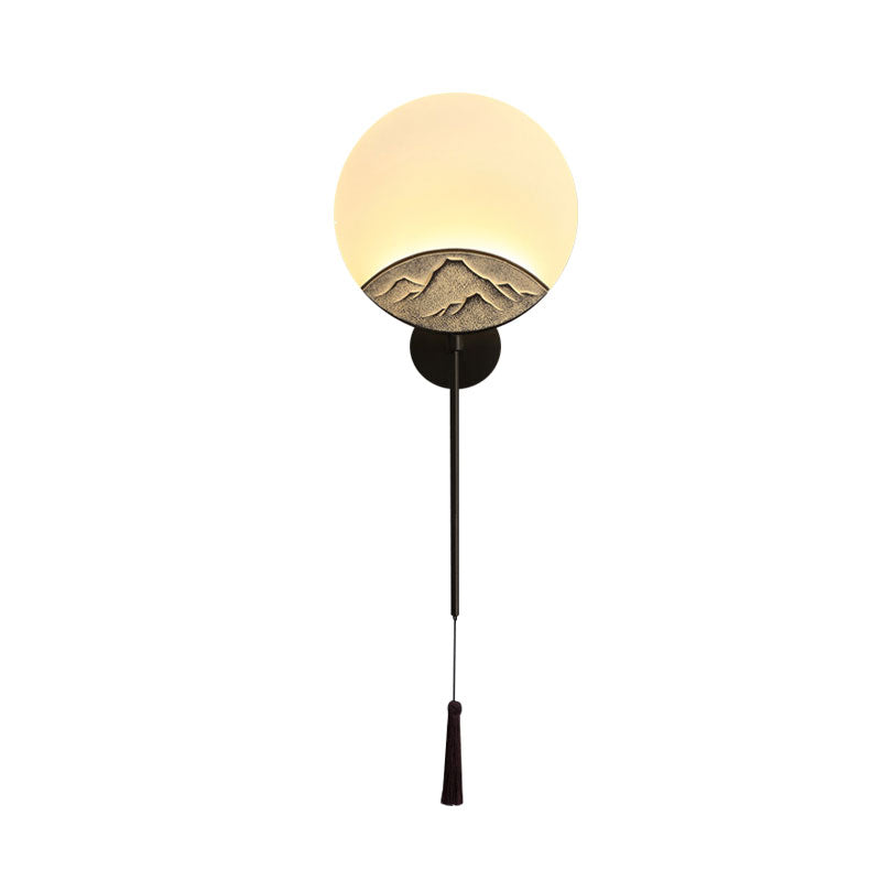 Fan/Oval Corridor Mountain Wall Mural Light Acrylic LED Oriental Style Wall Mount Light Fixture in Silver/Brown