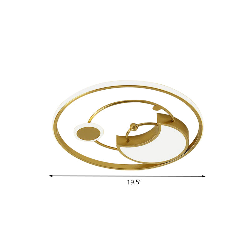 Acrylic Moon and Ring Flushmount Lamp Nordic Style LED Flush Light Fixture in Gold