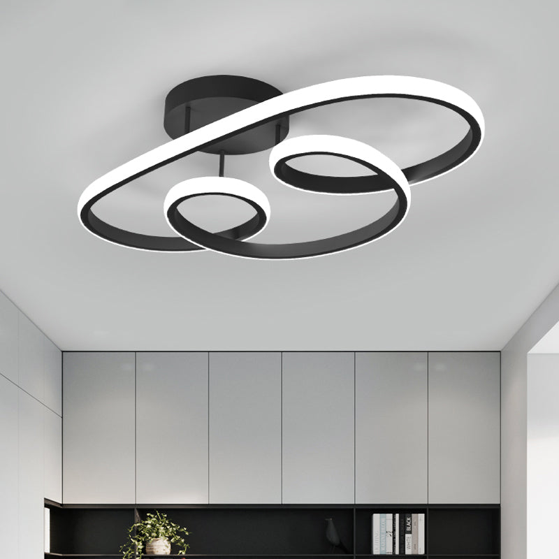 Twisted Frame Acrylic Semi Flush Lighting Nordic LED Black Ceiling Mounted Light