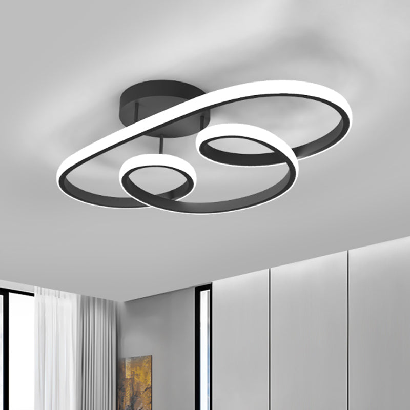 Twisted Frame Acrylic Semi Flush Lighting Nordic LED Black Ceiling Mounted Light