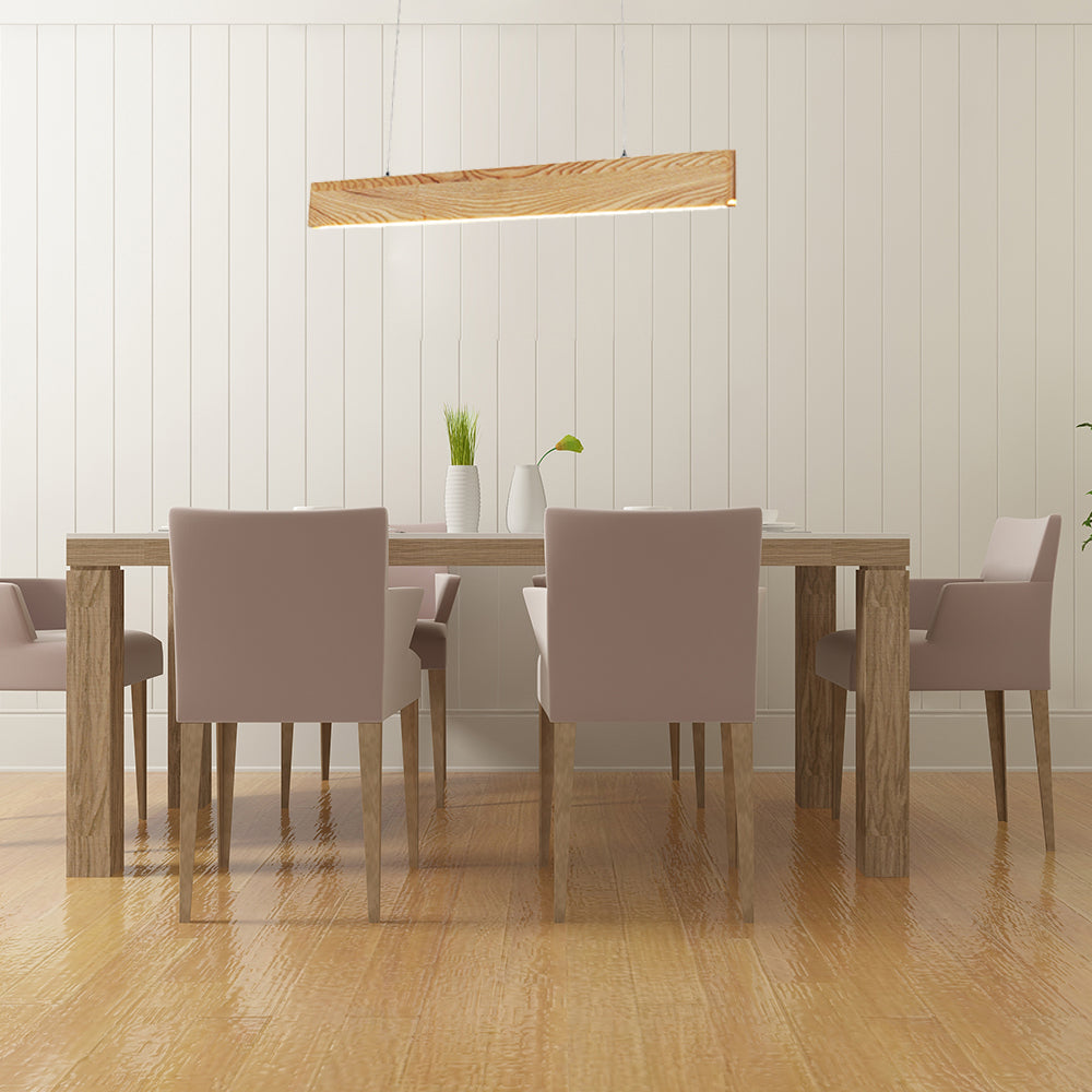 23"/35"/47" Wide Dining Room Pendant Light with Linear Wood Shade Beige LED Hanging Lamp in Warm/White Light