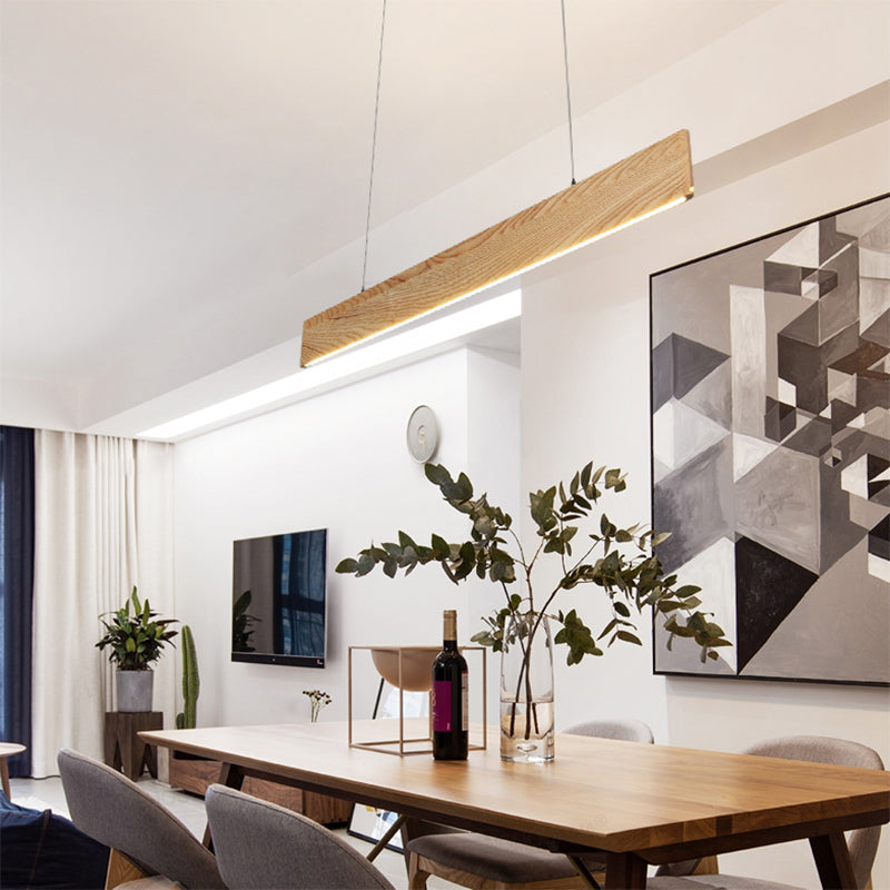 23 "/35"/47 "breites Esszimmer Anhänger Licht mit linearem Holzschatten Beige LED Hängende Lampe in warmem/weißem Licht