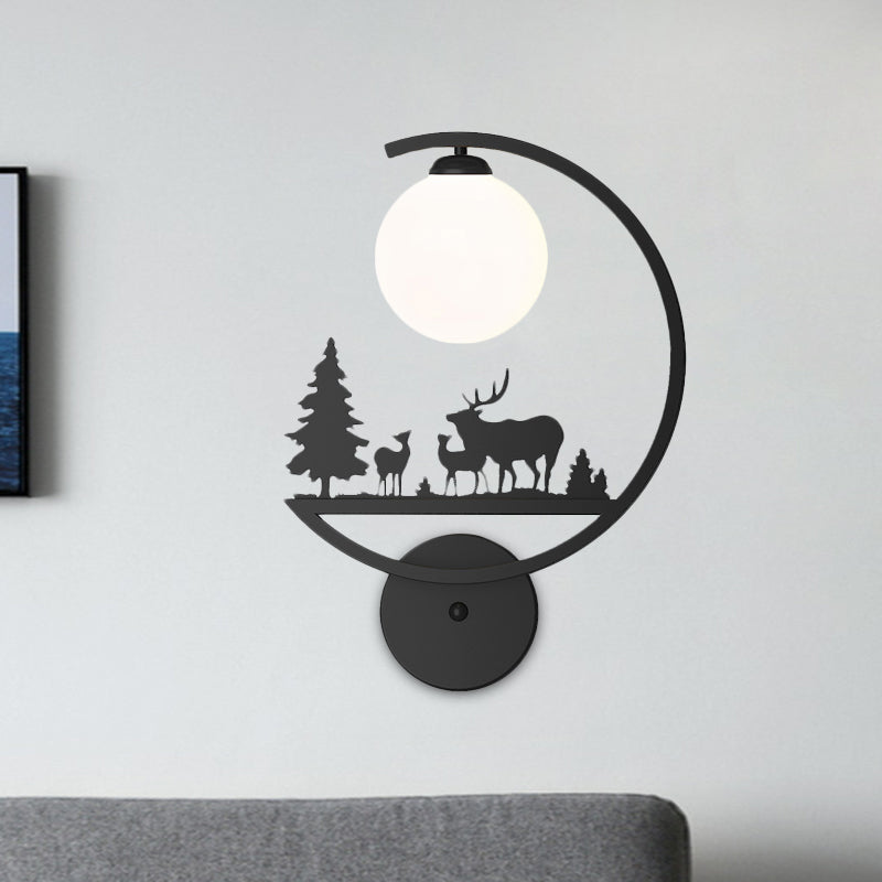 Animals Metallic Wall Sconce Lighting Nordic Single White/Black Finish Wall Lamp with C-Arm