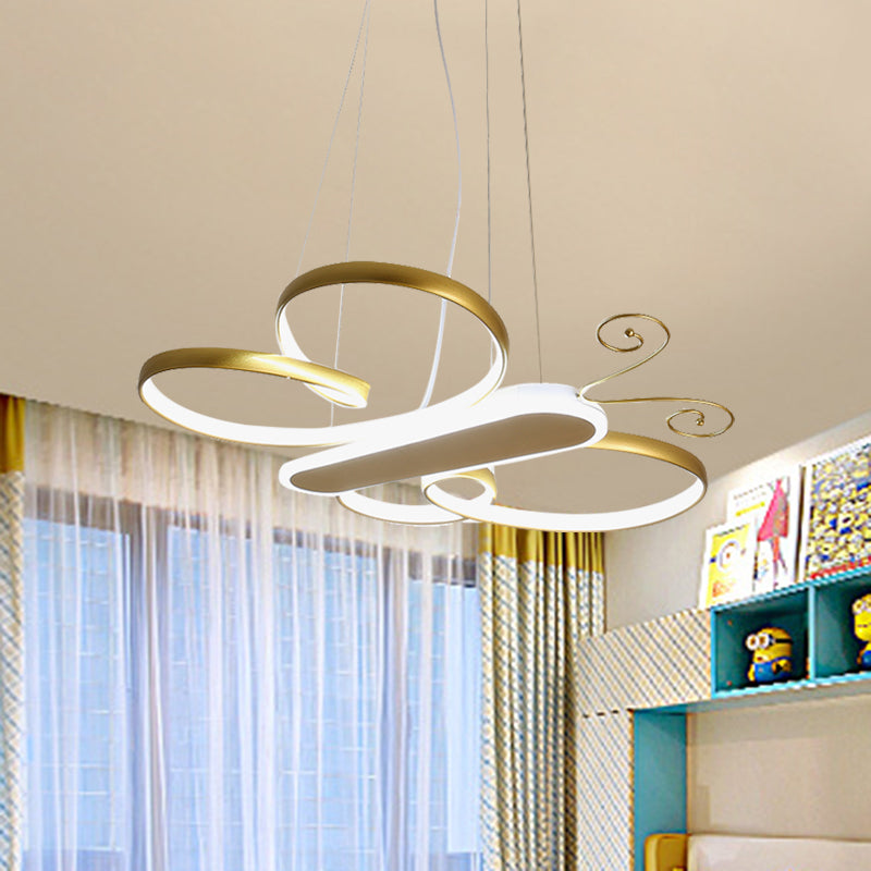 Cartoon Butterfly Frame Suspension Light Acrylic Kids Bedroom LED Chandelier Pendant Lamp in Gold/Pink