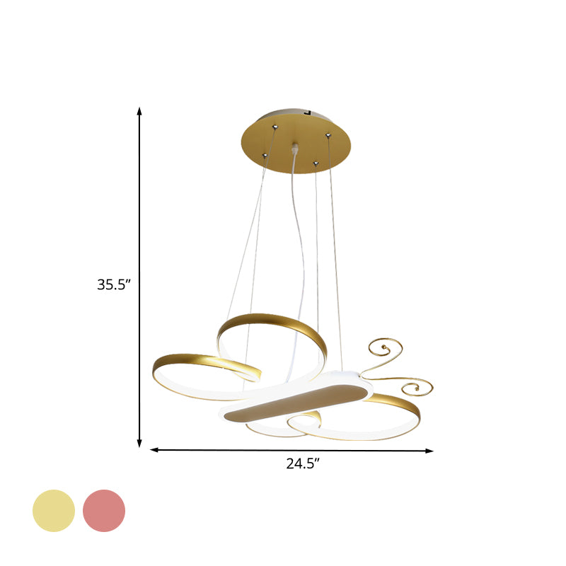 Câtonnette de papillon suspension légère acrylique pour enfants à la chambre à lad lampe à lustre à LED en or / rose