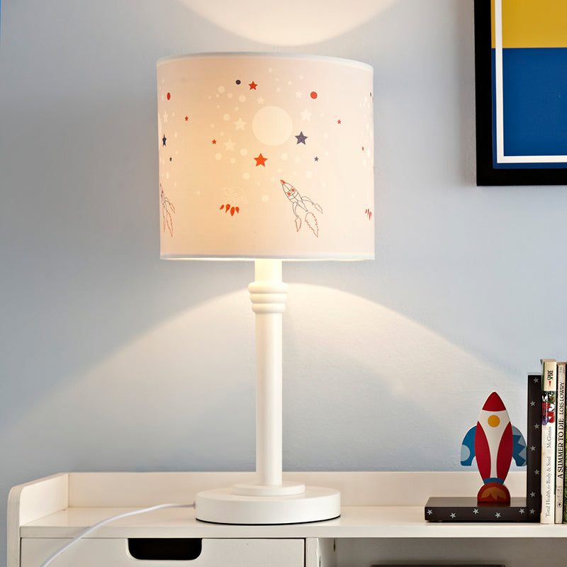 Cartoon Zylinder Schatten Tisch Leicht gemustertes Stoff 1 Leichter Lesebuch Lampe in Weiß