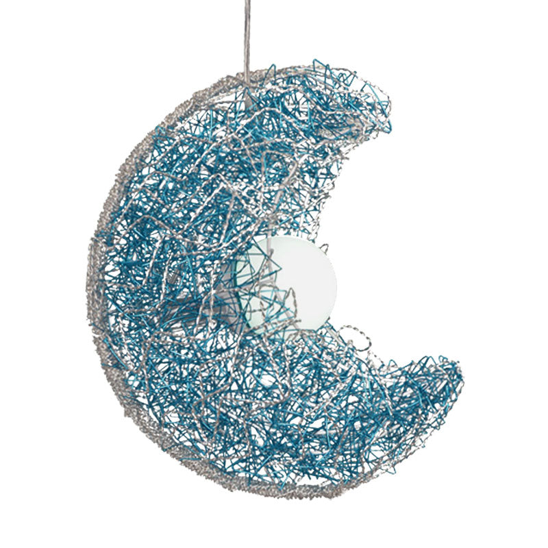Finition bleue Lune en forme de suspension Lumière nordique style 1 bulbe en métal fil de pendule