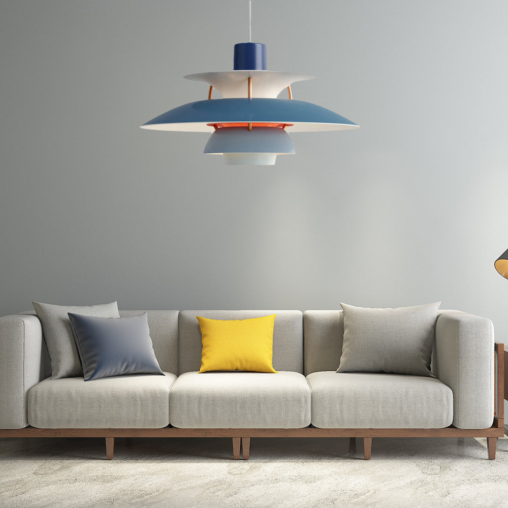 3 Layers Pendant Light with Flared Shade Macaron Style Aluminum 1 Light Black/Gray Hanging Lamp, 12"/16" Wide