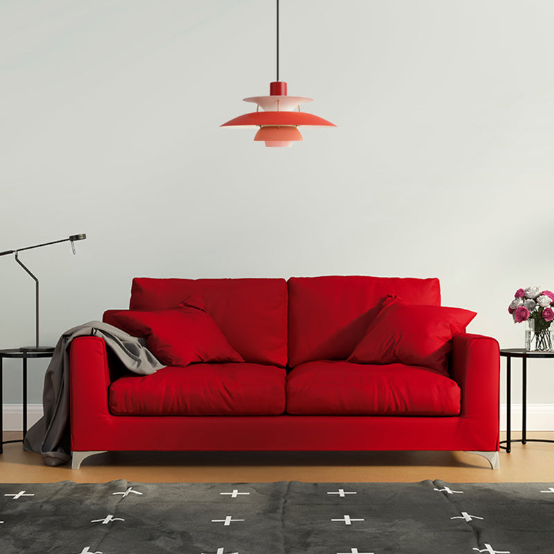 3 Layers Pendant Light with Flared Shade Macaron Style Aluminum 1 Light Black/Gray Hanging Lamp, 12"/16" Wide