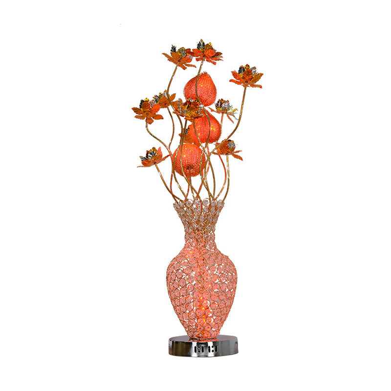Gold LED Table Lighting Art Decor Crystal Embedded Pineapple-Like Blossom Nightstand Lamp