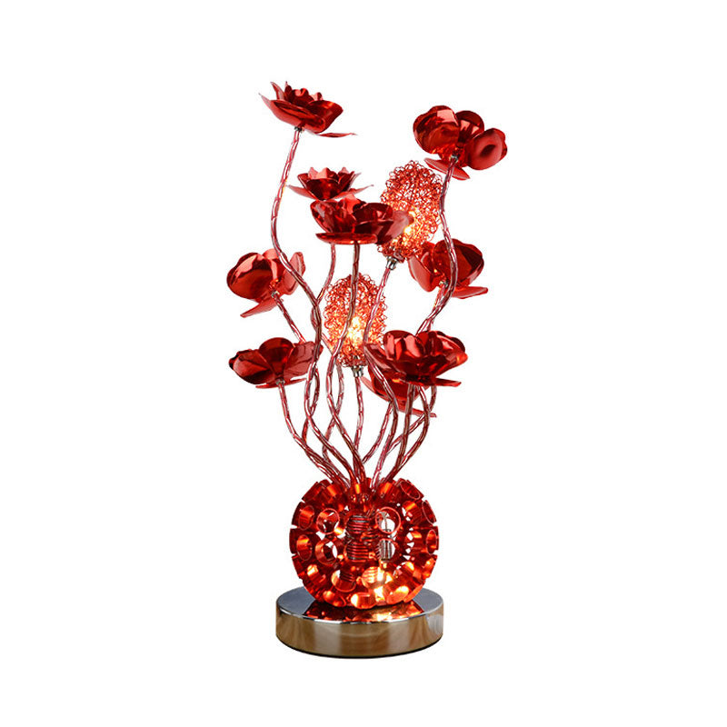 Lampada da notte decorativa globale Lampada da scrivania a LED in alluminio con bastone curvo con decorazioni in rosa in rosso