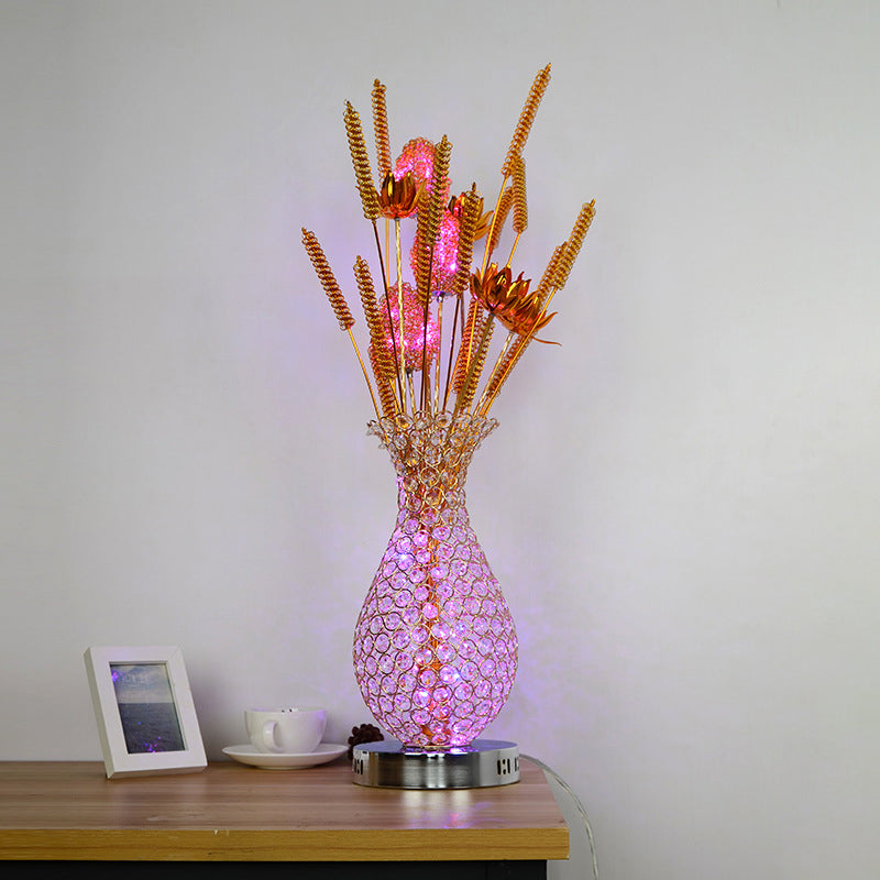 LED Vase Shape Desk Art décor décor Gold / Silver Metal Night Table Lampe avec cristal incrusté