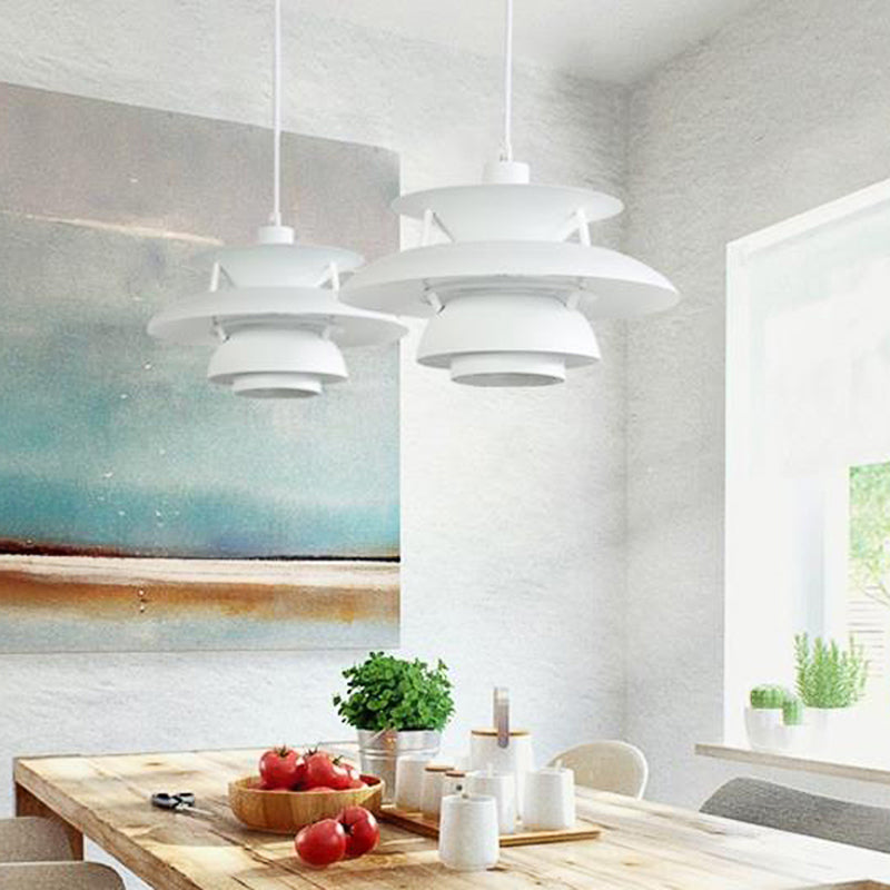3 Layers Pendant Light with Flared Shade Macaron Style Aluminum 1 Light Black/Gray Hanging Lamp, 12"/16" Wide