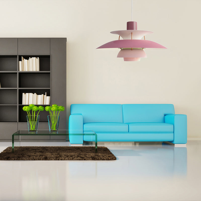 3 Layers Pendant Light with Flared Shade Macaron Style Aluminum 1 Light Black/Gray Hanging Lamp, 12"/16" Wide