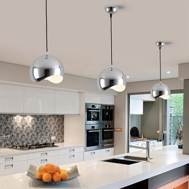 1 luminaire pendentif de cuisine de la tête avec des formes d'onde Dome Metal Shade Modern Black / Chrome suspendu, 8 "/ 12" W