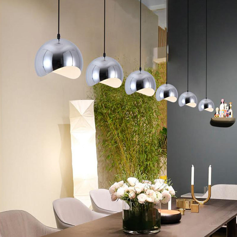 1 luminaire pendentif de cuisine de la tête avec des formes d'onde Dome Metal Shade Modern Black / Chrome suspendu, 8 "/ 12" W