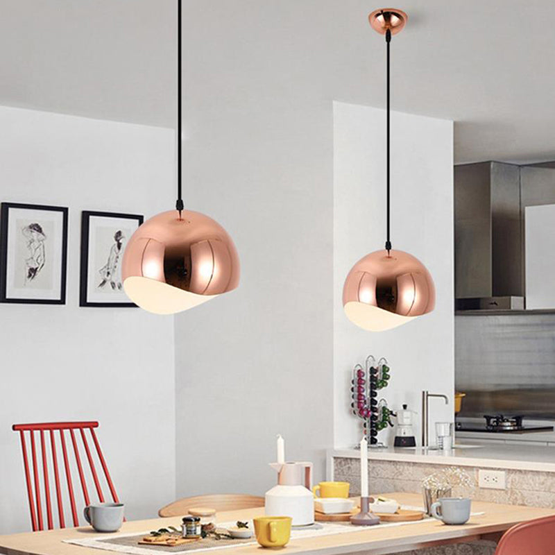 1 luminaire pendentif de cuisine de la tête avec des formes d'onde Dome Metal Shade Modern Black / Chrome suspendu, 8 "/ 12" W