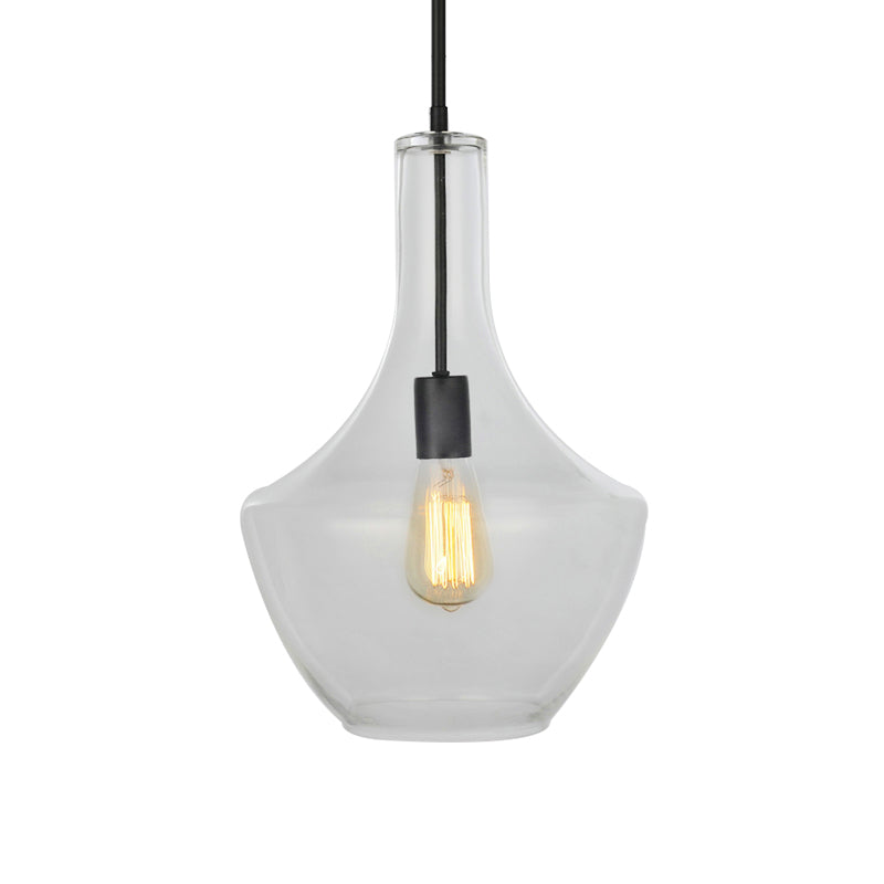 Lámpara colgante de vidrio transparente de 10.5 "/12"/14 "de ancho Lámpara de vidrio transparente 1 Luz de colgante colgante negro para sala de estar para sala de estar