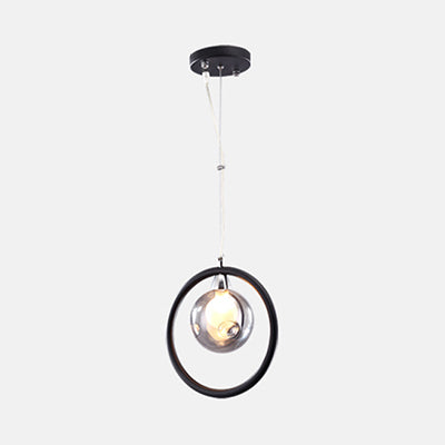 Iluminación colgante redonda de vidrio con piso con poca luz moderna 1/2/3 luces lámparas de techo colgantes de led en negro con anillo de hierro