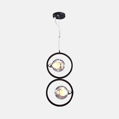 Iluminación colgante redonda de vidrio con piso con poca luz moderna 1/2/3 luces lámparas de techo colgantes de led en negro con anillo de hierro