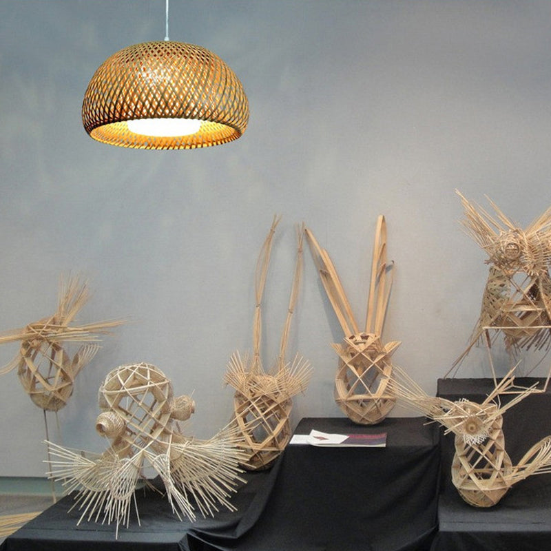 Abbandono a due piani a cupola a sospensione a sospensione Bamboo rustico 1 lampada appesa leggera per la fattoria ristorante