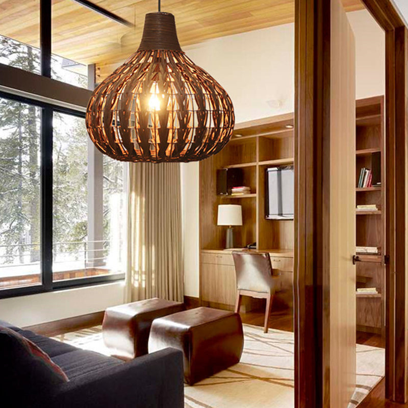 Handgewebter Rattan-Kürbishänge anhängende Lampe rustikale 1 leichte hängende Gerät für das Restaurant