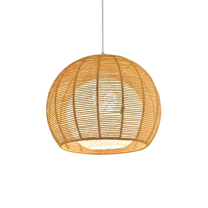 Beige/Flaxen Orb Hanging Light Rustic Rope Shade Single Pendant Lamp over Dining Table