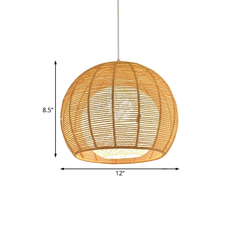 Beige/Flaxen Orb Hanging Light Rustic Rope Shade Single Pendant Lamp over Dining Table