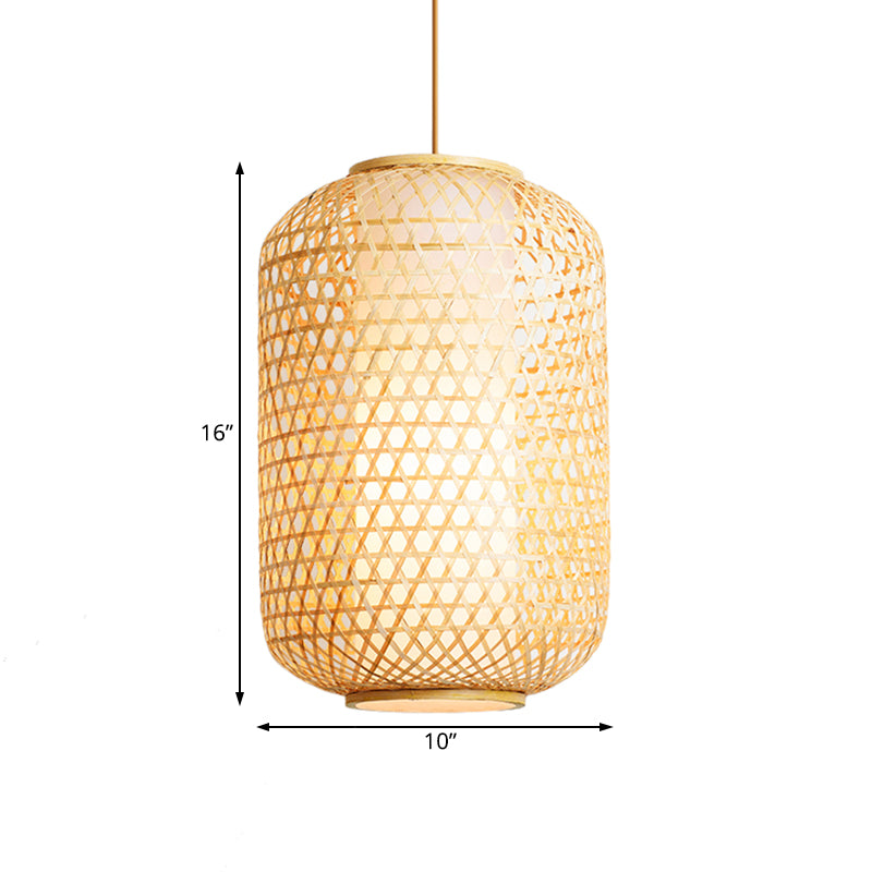 Asian Lantern Shaped Pendant Light Bamboo Single Head Ceiling Drop Light for Restaurant Dining Room