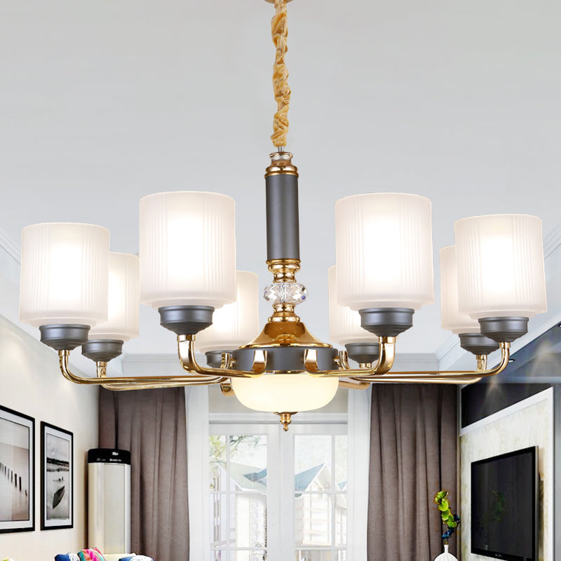 Null 6/8/12 Bulbs Chandelier Light Fixture Rural Cream Glass Cylindrical Pendulum Light for Bedroom