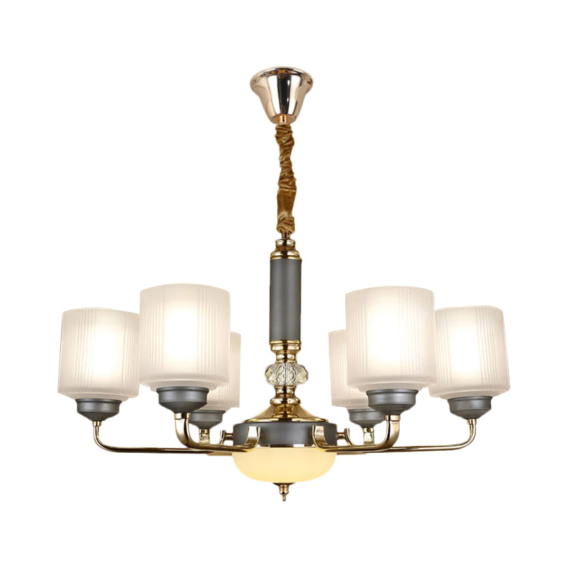 Null 6/8/12 Bulbs Chandelier Light Fixture Rural Cream Glass Cylindrical Pendulum Light for Bedroom