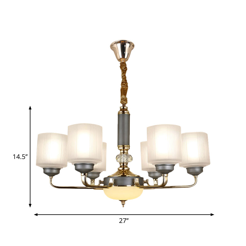 Null 6/8/12 Bulbs Chandelier Light Fixture Rural Cream Glass Cylindrical Pendulum Light for Bedroom