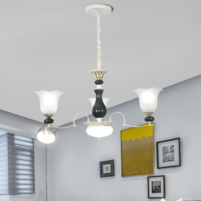 Frosted Glass Black Chandelier Lighting Blossom 3/6 Bulbs Rustic Ceiling Pendant Light